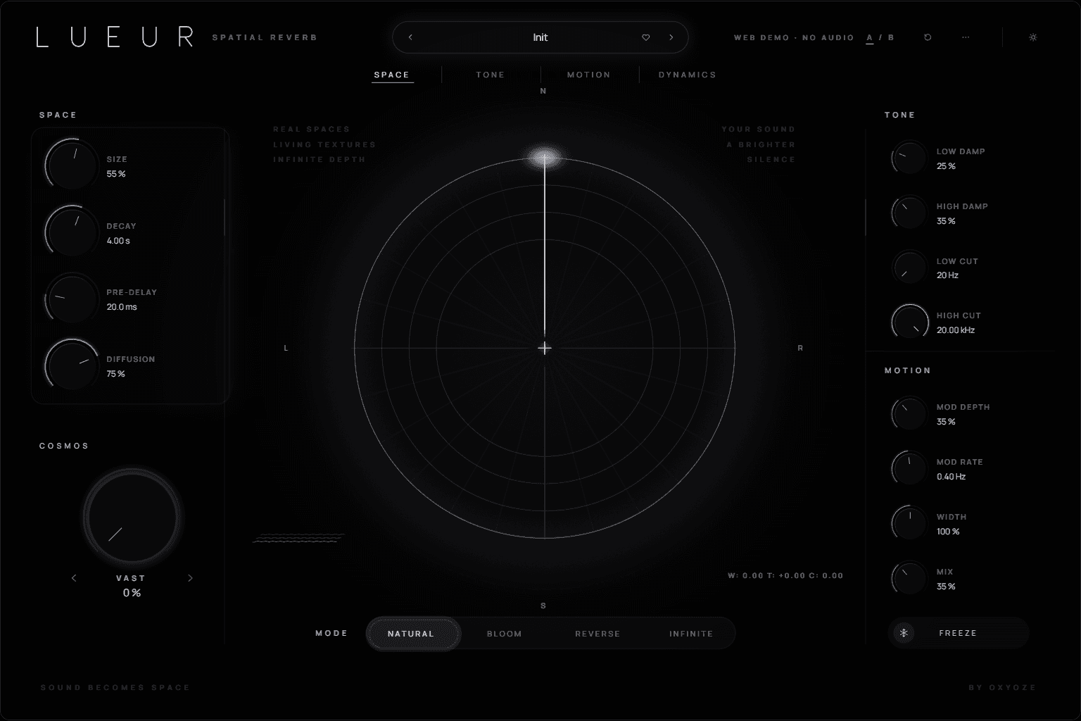 The LUEUR Reverb interface