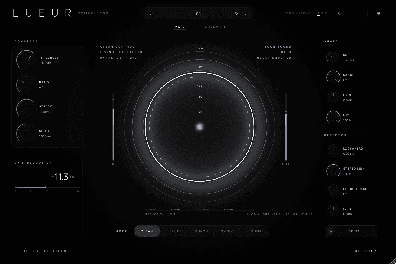 L’interface de LUEUR Compressor